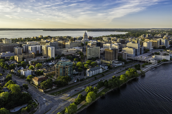 Aerial shot of the city of Madison, Wisconsin